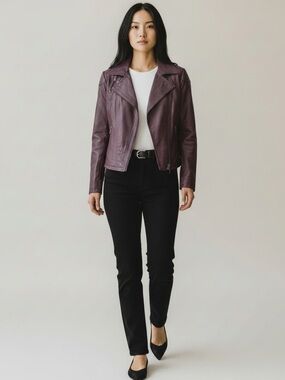 Ricki’s Faux Leather Jacket Moto Biker Vegan Burgundy Oxblood Plum Maroon Size 4